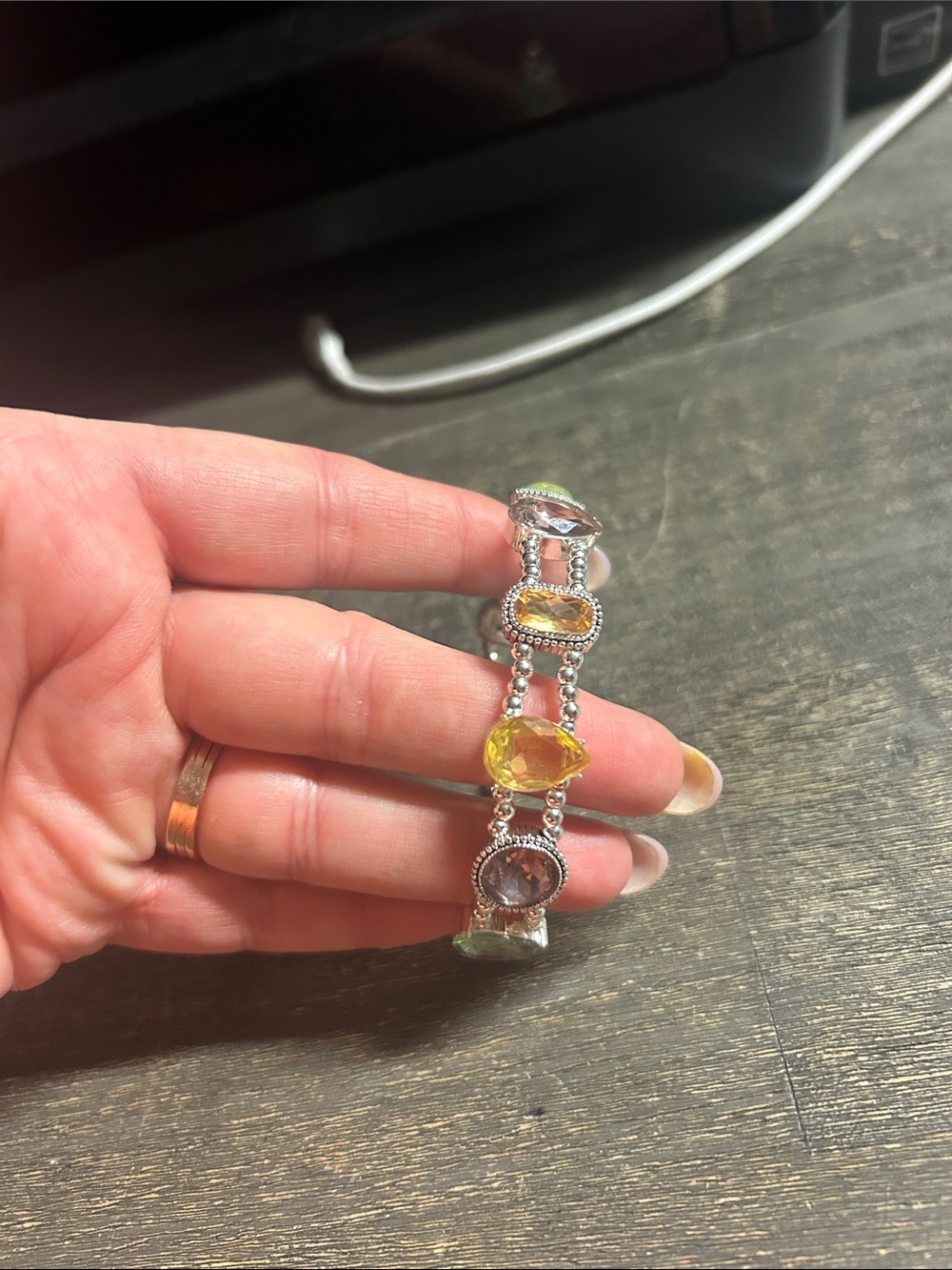 Napier Silver Multi-Gemstone Bracelet with Yellow and Green Stones